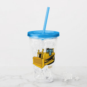 Bulldozer cartoon illustration acrylic tumbler