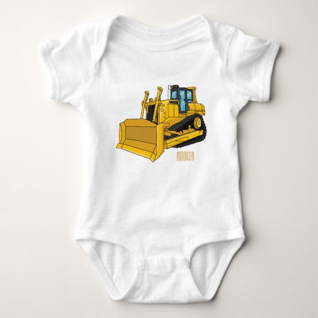 Bulldozer cartoon illustration baby bodysuit (Front)