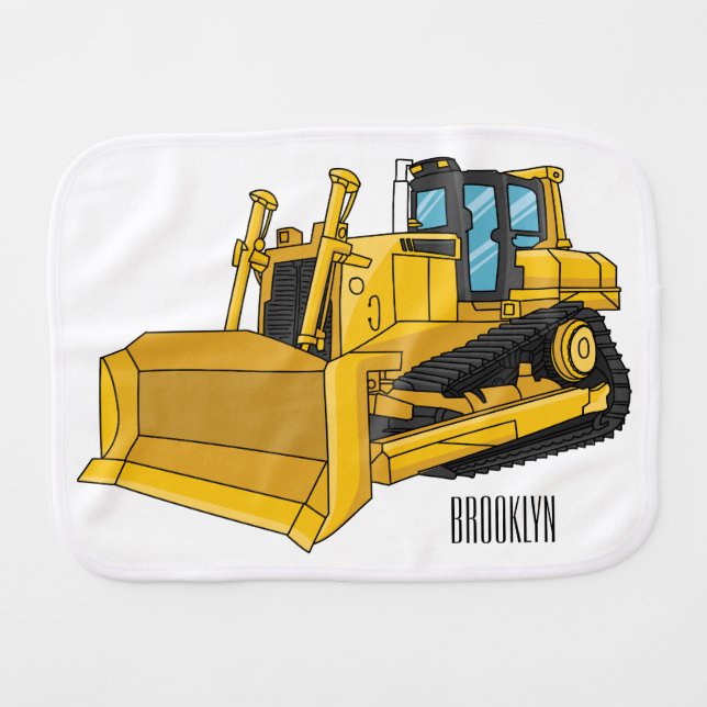 Bulldozer cartoon illustration baby burp cloth (Front Horizontal)