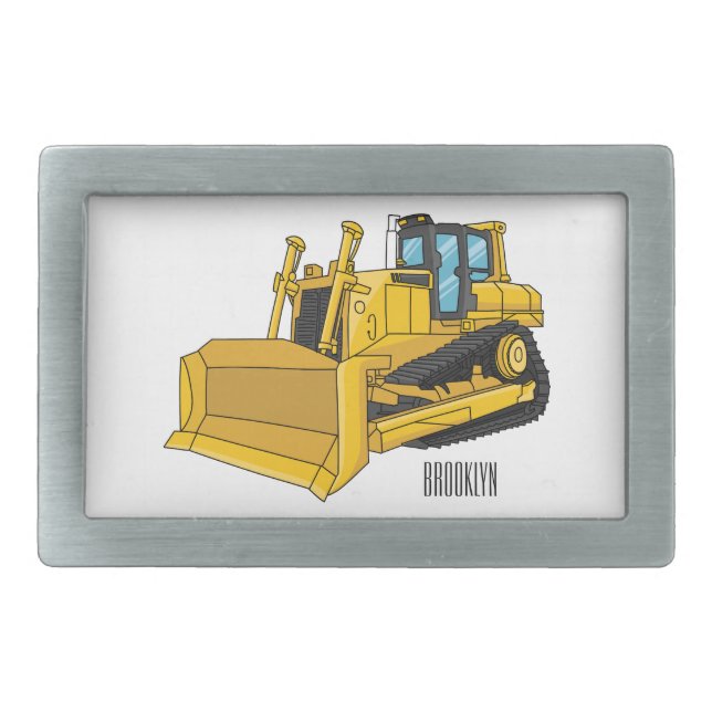 Bulldozer cartoon illustration belt buckle (Front)