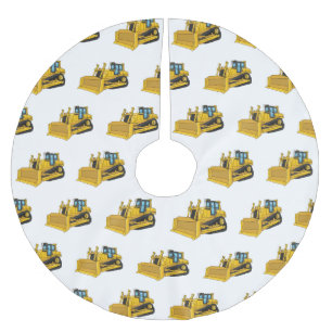 Bulldozer cartoon illustration brushed polyester tree skirt