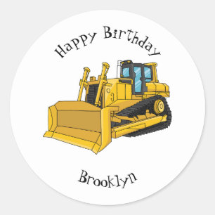 Bulldozer cartoon illustration classic round sticker