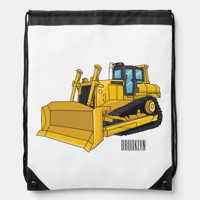 Bulldozer cartoon illustration drawstring bag (Front)
