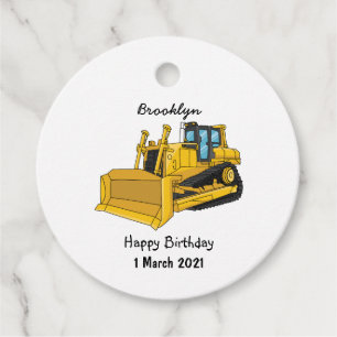 Bulldozer cartoon illustration favor tags