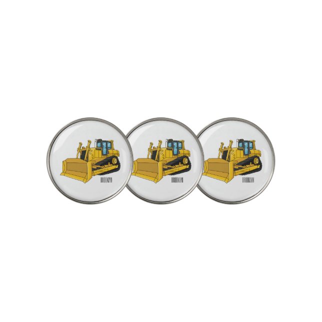 Bulldozer cartoon illustration golf ball marker (3 Up)