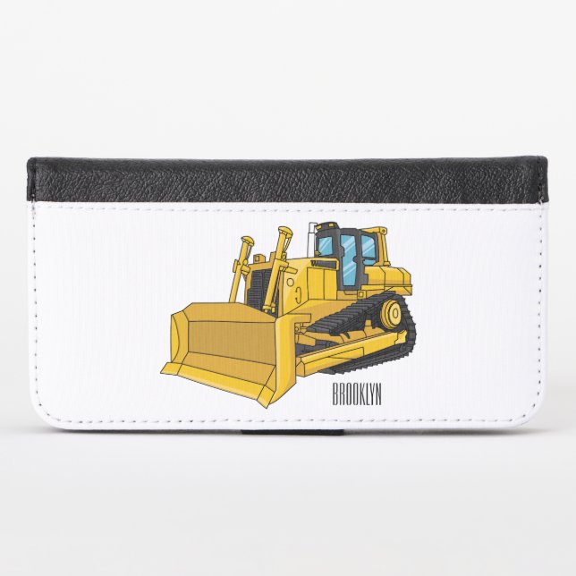 Bulldozer cartoon illustration iPhone wallet case (Front (Horizontal))