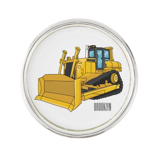 Bulldozer cartoon illustration lapel pin (Front)