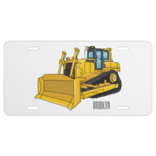 Bulldozer cartoon illustration license plate
