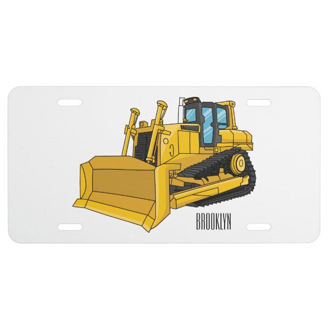Bulldozer cartoon illustration license plate (Front)