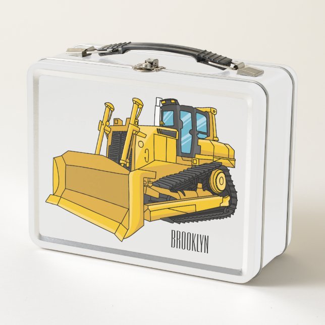 Bulldozer cartoon illustration metal lunch box (Front)