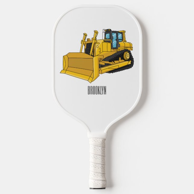 Bulldozer cartoon illustration  pickleball paddle (Front)