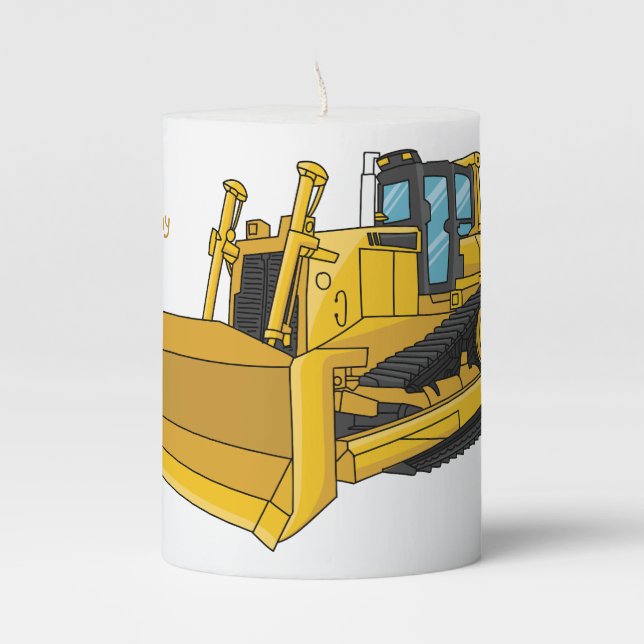 Bulldozer cartoon illustration pillar candle (Front)