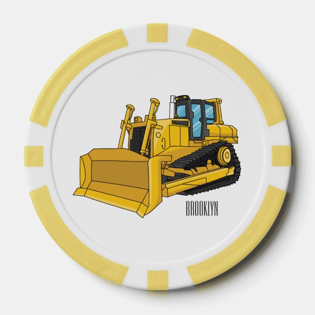 Bulldozer cartoon illustration poker chips (Front)