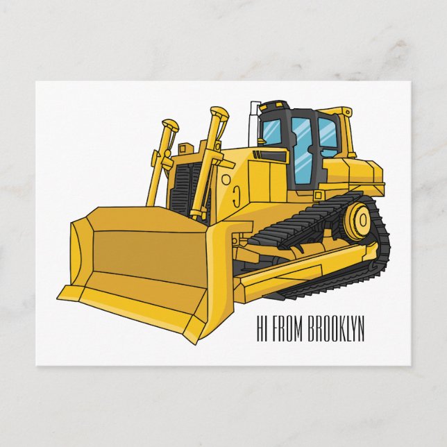 Bulldozer cartoon illustration postcard (Front)