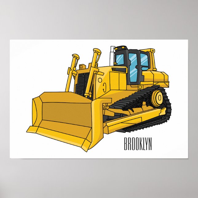 Bulldozer cartoon illustration poster (Front)
