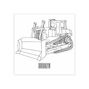 Bulldozer cartoon illustration rubber stamp