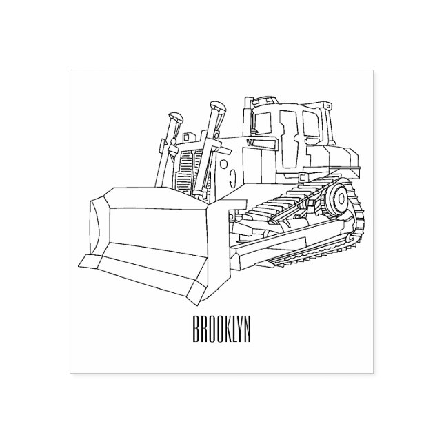 Bulldozer cartoon illustration rubber stamp (Imprint)