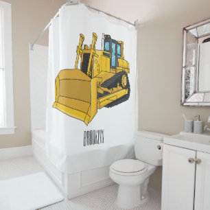 Bulldozer cartoon illustration shower curtain
