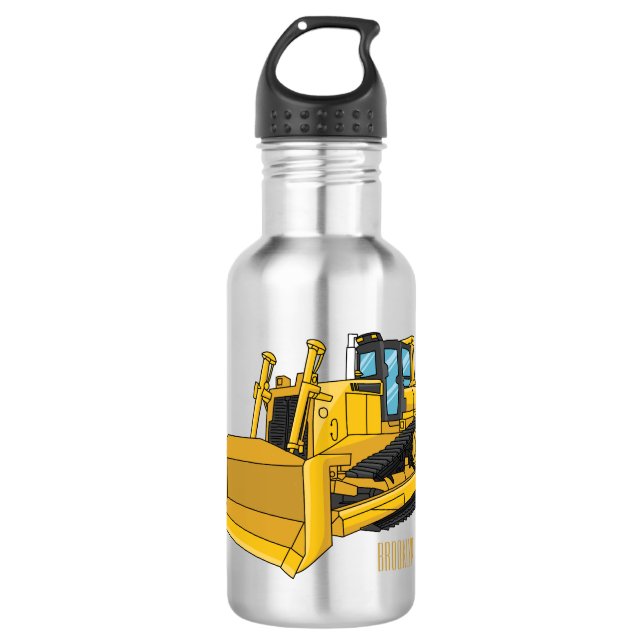 Bulldozer cartoon illustration stainless steel water bottle (Front)