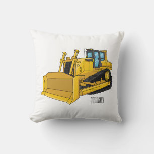 Bulldozer cartoon illustration throw pillow