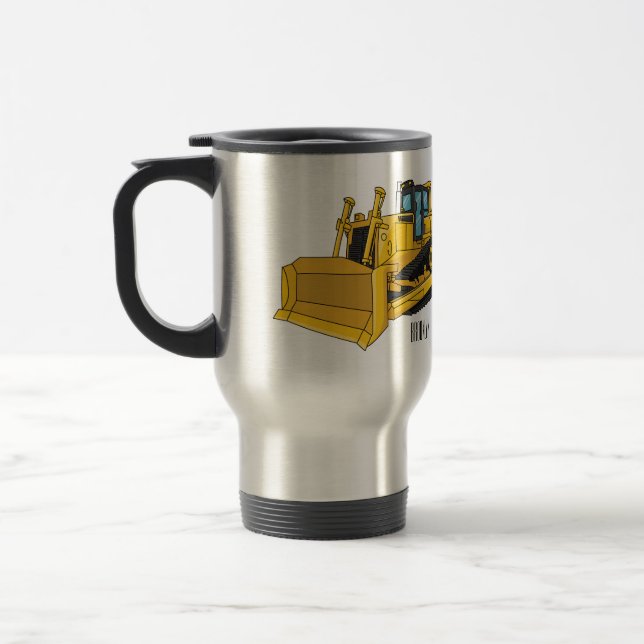 Bulldozer cartoon illustration travel mug (Left)