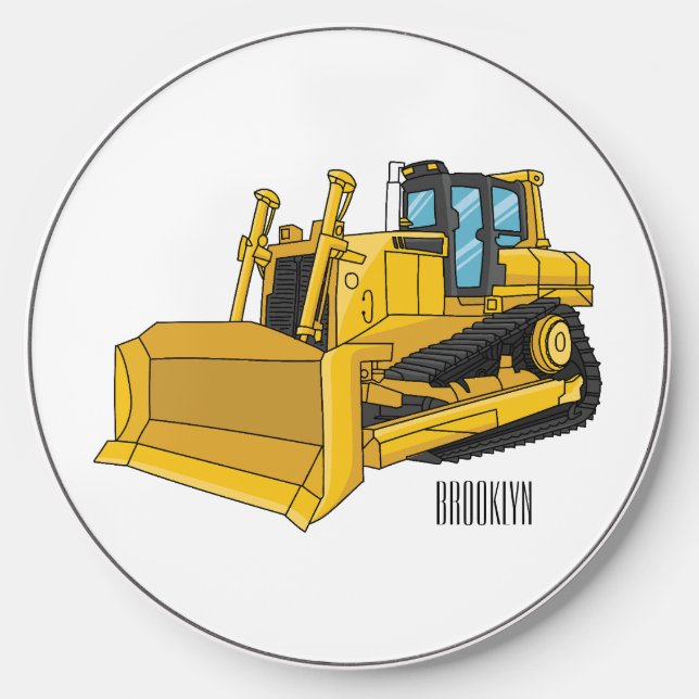 Bulldozer cartoon illustration wireless charger  (Front)