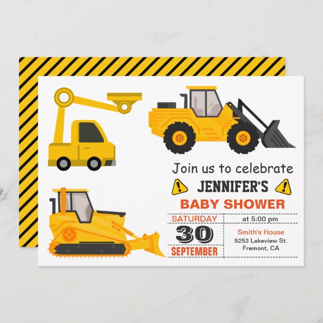Bulldozer Construction Baby Shower Invitation (Front/Back)