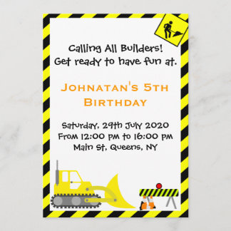 Bulldozer Construction Birthday Invitations
