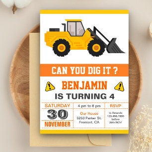 Bulldozer Construction Kids Birthday Party Invitation