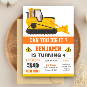 Bulldozer Construction Kids Birthday Party Invitation