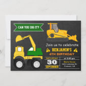 Bulldozer Construction Kids Birthday Party Invite (Front)