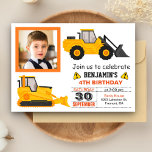 Bulldozer Construction Kids Birthday Photo Invite<br><div class="desc">Amaze your guests with this cool construction birthday party invitation featuring yellow bulldozers with modern typography against a white background. Simply add your event details on this easy-to-use template and adorn this card with your child's favorite photo to make it a one-of-a-kind invitation. Flip the card over to reveal a...</div>