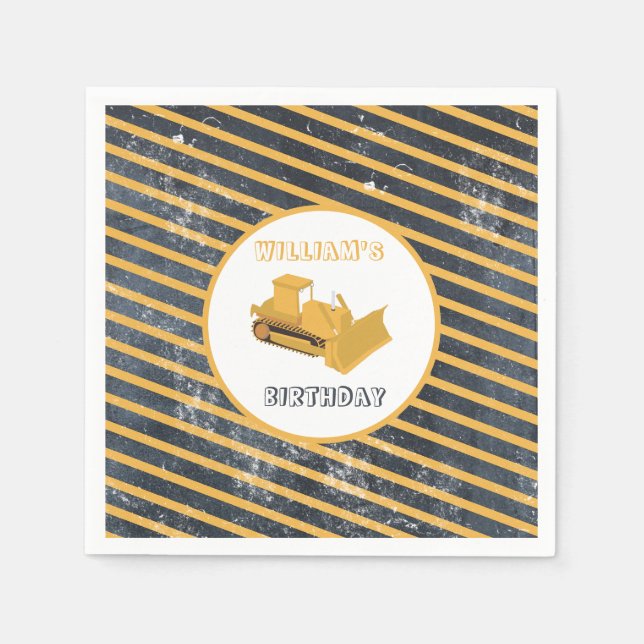 Bulldozer Construction Truck Birthday Boy Napkins (Front)