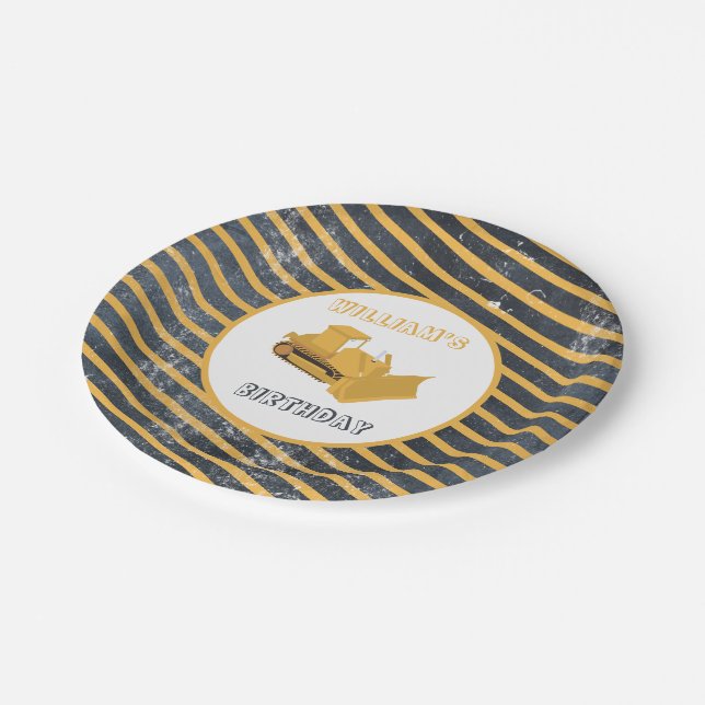 Bulldozer Construction Truck Birthday Boy Paper Plates (Angled)