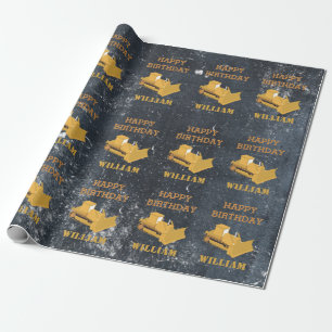 Bulldozer Construction Truck Birthday Boy  Wrapping Paper