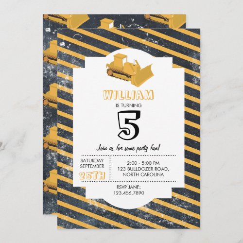 Bulldozer Construction Truck Birthday Invitation