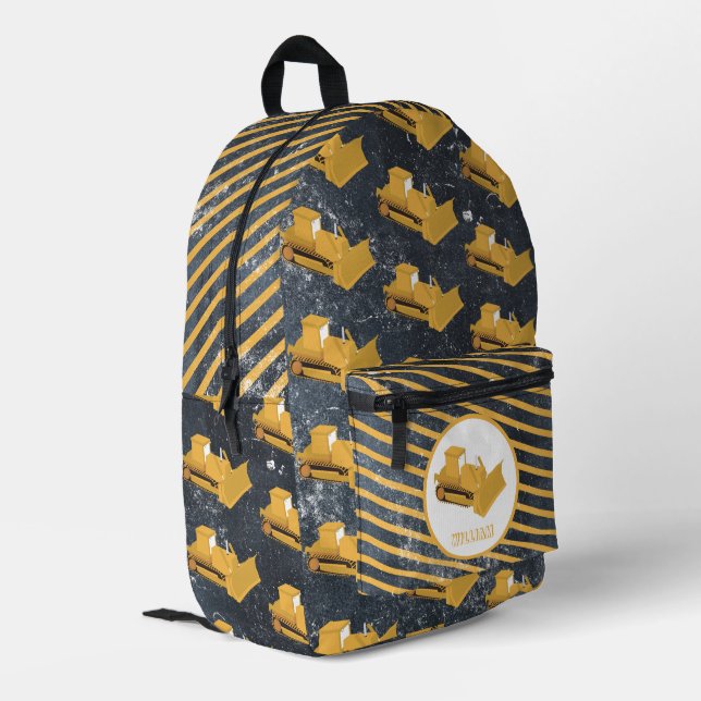 Bulldozer Construction Truck Boys Custom Name Printed Backpack (Back Corner Left)