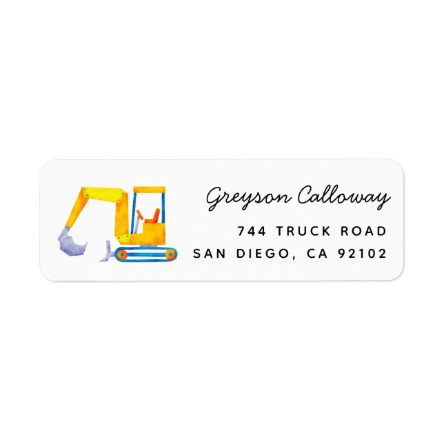Bulldozer Construction Truck Return Address Label (Front)