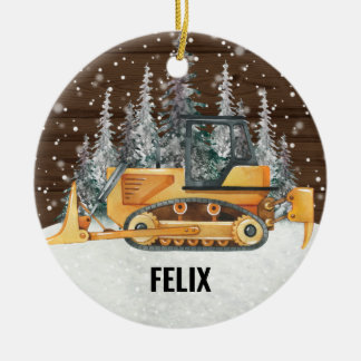 Bulldozer Construction Vehicle Truck Christmas Ceramic Ornament