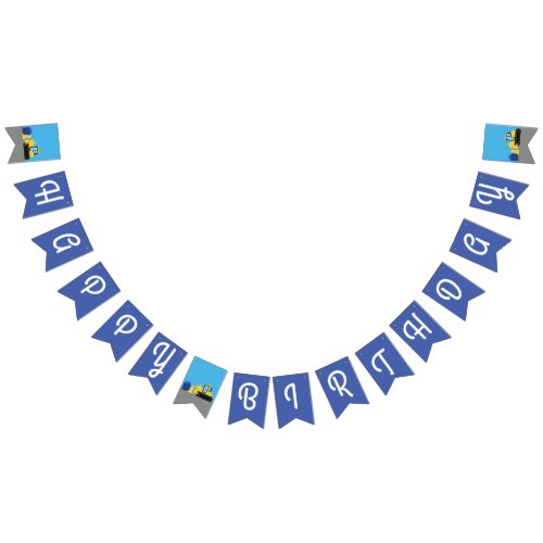 Bulldozer Cute 1st Birthday Party Construction Bunting Flags