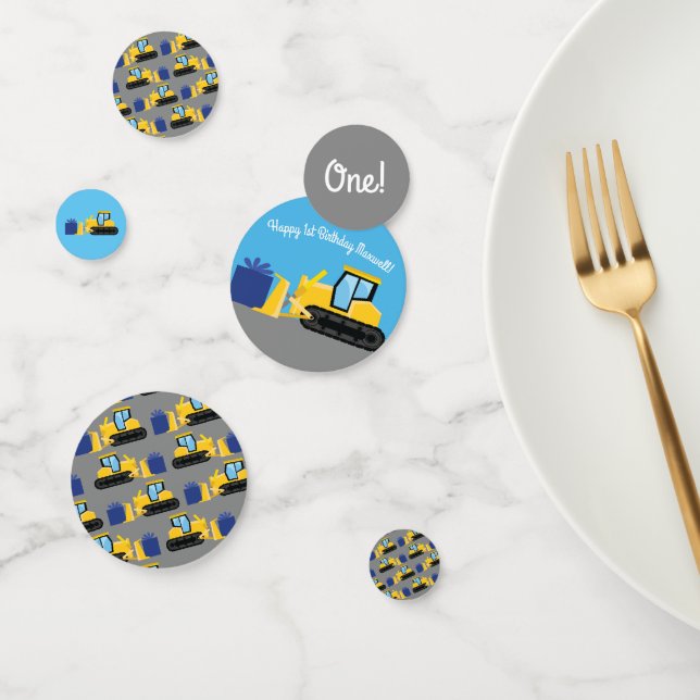 Bulldozer Cute 1st Birthday Party Construction Confetti (Group)