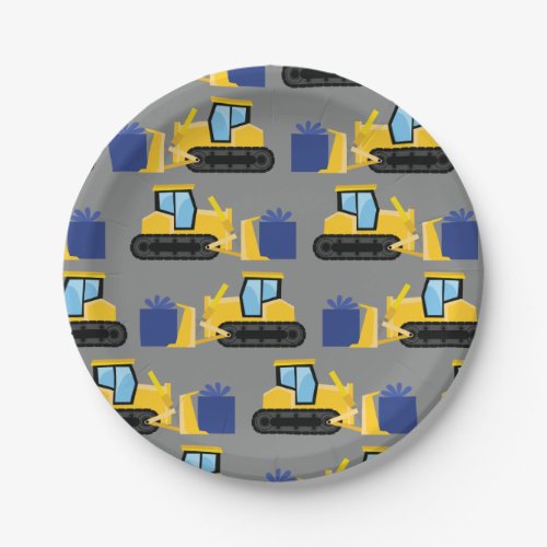 Bulldozer Cute 1st Birthday Party Construction Paper Plates