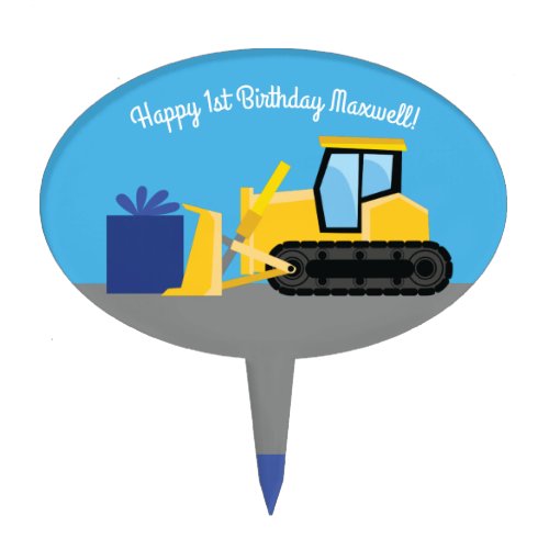 Bulldozer Kid Cute 1st Birthday Party Construction Cake Topper