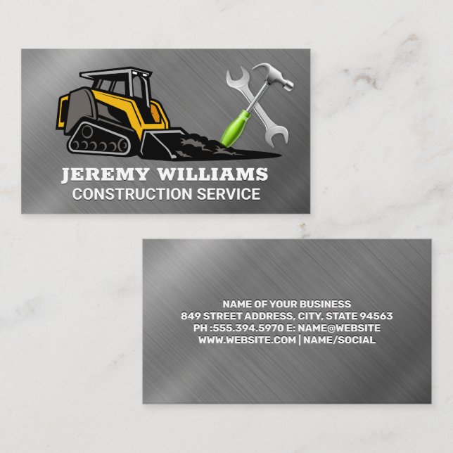 Bulldozer | Metallic | Hammer Wrench Business Card (Front/Back)