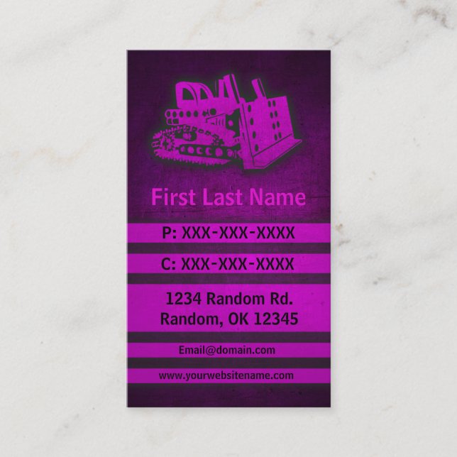 Bulldozer pink grunge custom business cards (Front)