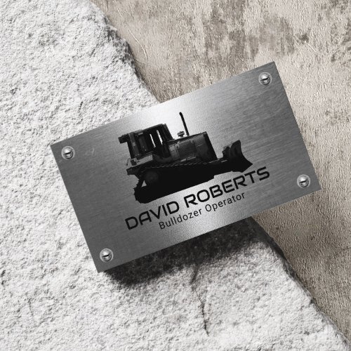 Bulldozer Plant Operator Faux Metal Construction Business Card