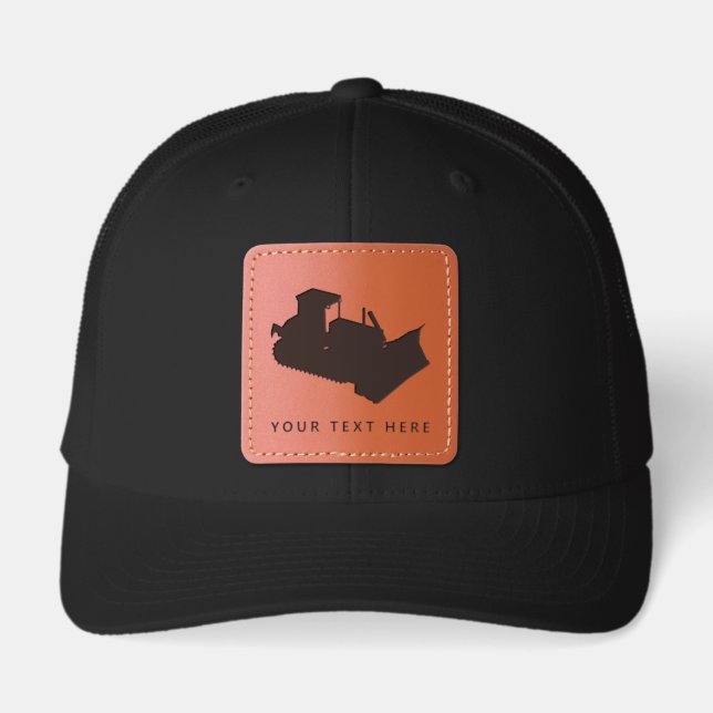 Bulldozer Truck Construction Trucks Leather Patch Hat (Front)