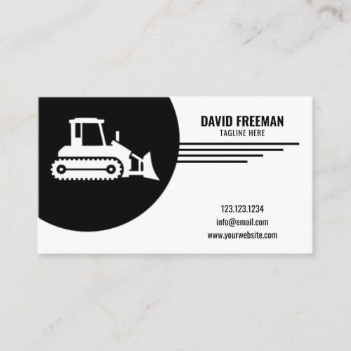 Bulldozer White and Black Construction Machine Business Card