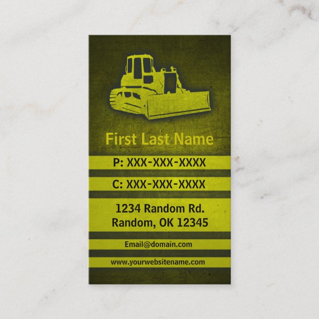 Bulldozer yellow grunge custom business cards (Front)