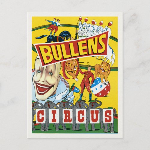 Bullens Circus Vintage Poster 1930s Postcard